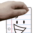 a hand is holding a piece of paper with a smiley face on it .