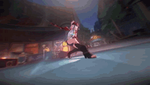 a girl in a red and white outfit is dancing in a room .
