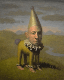a painting of a man with a clown hat on