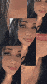 a close up of a woman 's face with a lot of different angles .