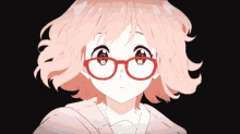 anime pink hair glasses kawaii