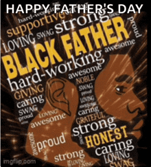 a happy father 's day greeting card with a picture of a black man surrounded by words