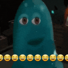 a picture of a cartoon character with smiley faces around it