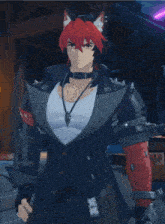 a man with red hair is holding a mug of beer .