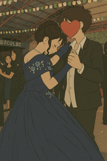 a drawing of a man and woman dancing in front of a sign that says baculod