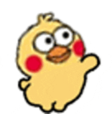 a cartoon chicken with big eyes and red cheeks is giving a thumbs up .