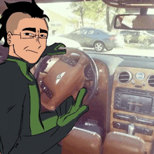 a cartoon drawing of a man driving a bentley car