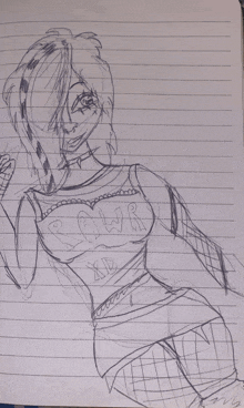 a drawing of a girl wearing a sweater that says rawr