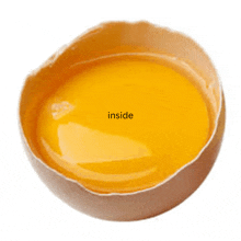 a bowl of yellow liquid with the word inside written on it