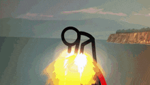 a cartoon drawing of a rocket being launched with the letter r on it