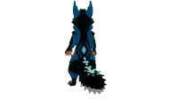 a pixel art of a blue and black fox dancing on a white background
