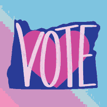 the word vote is on a blue background with a pink heart behind it