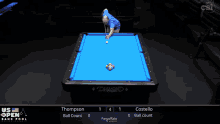 two men playing pool in front of a pool table that says diamond