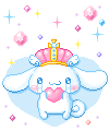 cinnamoroll is wearing a pink crown and holding a heart in his hand .