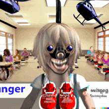a picture of a girl with boxing gloves and a helicopter in the background with the word ringer on the bottom