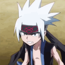 a cartoon character with white hair and a headband that says g on it