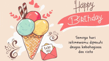 a birthday card with an ice cream cone and an envelope that says ' love you '