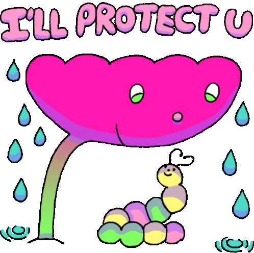 Flower Shielding Caterpillar From Rain Says "I'Ll Protect You" In English. Sticker - Wiggly Squiggly Cuties Ill Protect You Worm Stickers