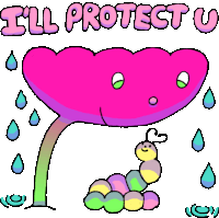Flower Shielding Caterpillar From Rain Says "I'Ll Protect You" In English. Sticker - Wiggly Squiggly Cuties Ill Protect You Worm Stickers