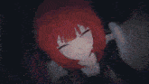a cartoon character with red hair and horns is making a funny face