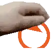 a close up of a person 's hand with an orange circle in the background .