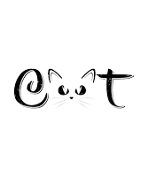 a black and white drawing of a cat 's face with the word cat below it .