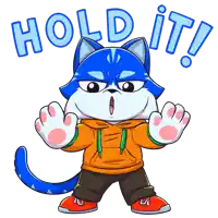 a cartoon of a cat with the words hold it behind him