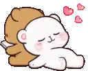 a cartoon of a teddy bear hugging another teddy bear with hearts flying around them .