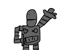 a black and white drawing of a robot with wi written on his eye