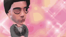 a cartoon of a man blowing a kiss with his eyes closed and a pink background .