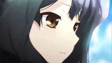 a close up of a girl with brown eyes
