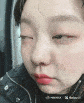 a close up of a girl 's face with hailuo ai written on the bottom right