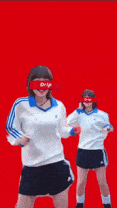 a girl with a drip sticker on her head
