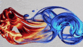 a painting of a red and blue swirl of liquid