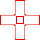 a red cross with a square in the middle of it on a white background .