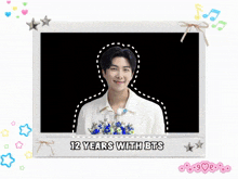 a picture of a boy with the words 12 years with bts