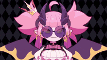 a cartoon drawing of a girl with horns wearing sunglasses and a choker