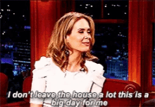 a woman says i don t leave the house a lot this is a big day for me on a television show