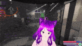 a girl with purple hair and cat ears is playing a game