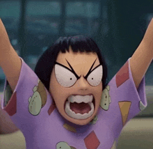 a cartoon character is making a funny face with his arms in the air