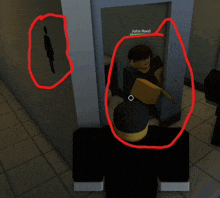a video game character named john reed is standing in a bathroom