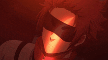 a man with red hair is wearing a mask