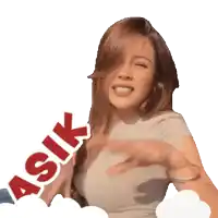 a sticker of a woman with the word asik written on it
