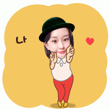 a cartoon of a girl wearing a hat and giving a thumbs up sign