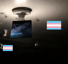 a transgender flag is next to a picture of a satellite