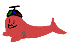 a drawing of a red whale with a hat and the number 40 on its back