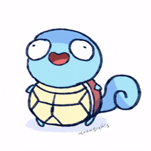 a cartoon drawing of a turtle with a red stripe on its back
