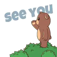 a teddy bear standing on top of a hill with the words see you above him