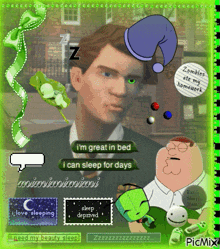 a collage of cartoon characters including peter griffin and a man with green eyes