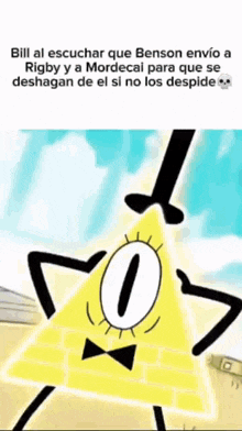 bill cipher from gravity falls is wearing a bow tie and has a sword in his hand .